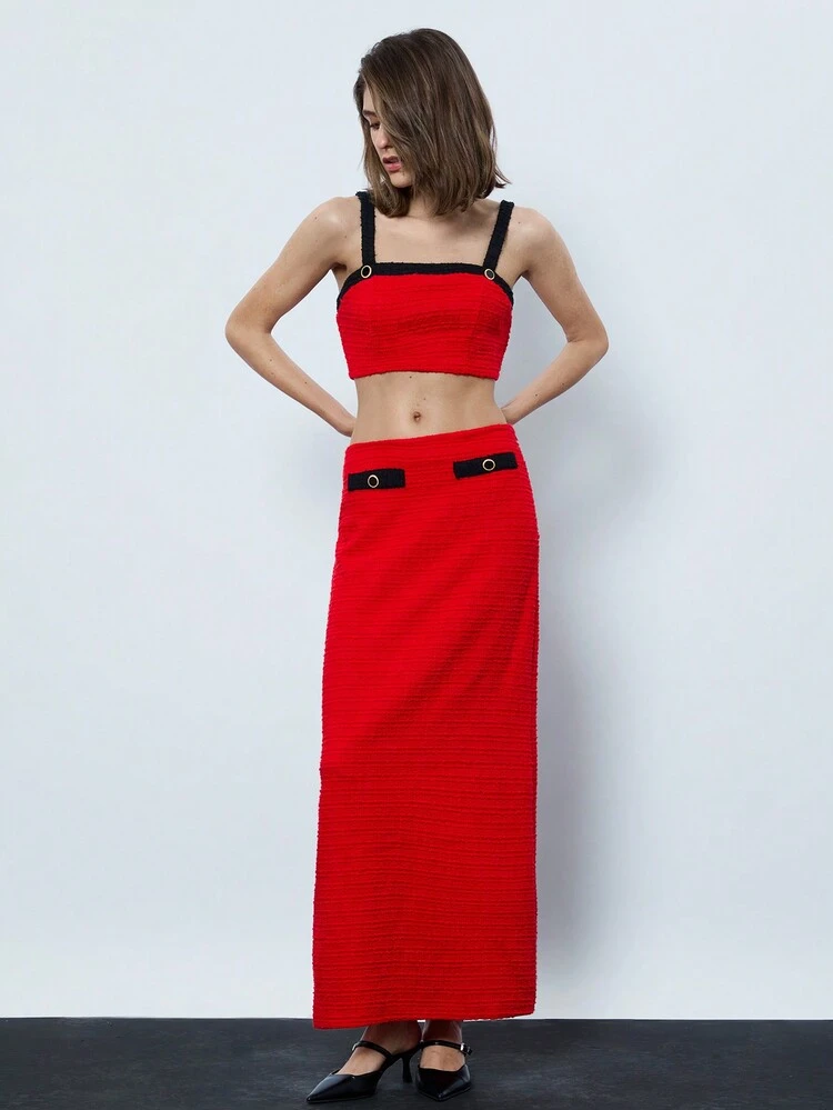 SHEIN Maija 2pcs Women's Summer Color Block Crop Camisole And Skirt Set