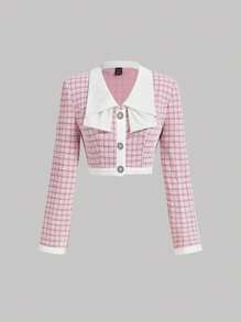 SHEIN MOD Women Pink Mini Suit Jacket And Skirt Set, Fall Two Pieces Sets,Blazer Dress,Women Blazers, Women Outfit,Two Pieces Fall Outfits,Women Skirt Set - Pink - View 5