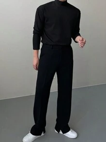 DAZY 男士休闲纯色黑色长袖保暖 T 恤，秋季