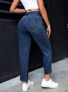 SHEIN PETITE Women's Casual Pocket Cone-Shaped Multi-Purpose Denim Pants