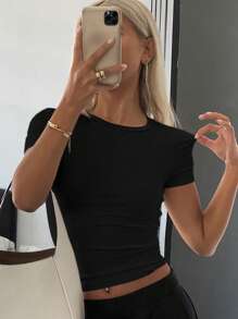 Livesso 撞色圆领修身女式短袖T恤夏季学院风上衣