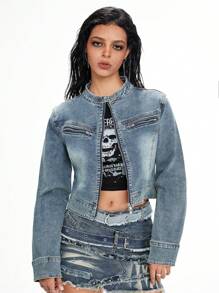 [CODE GRAPHY]CROP DENIM BIKER ジャケット★新作・24AW★韓国★ MUSINSA | Codegraphy (Select crop fit or basic fit) (woman
