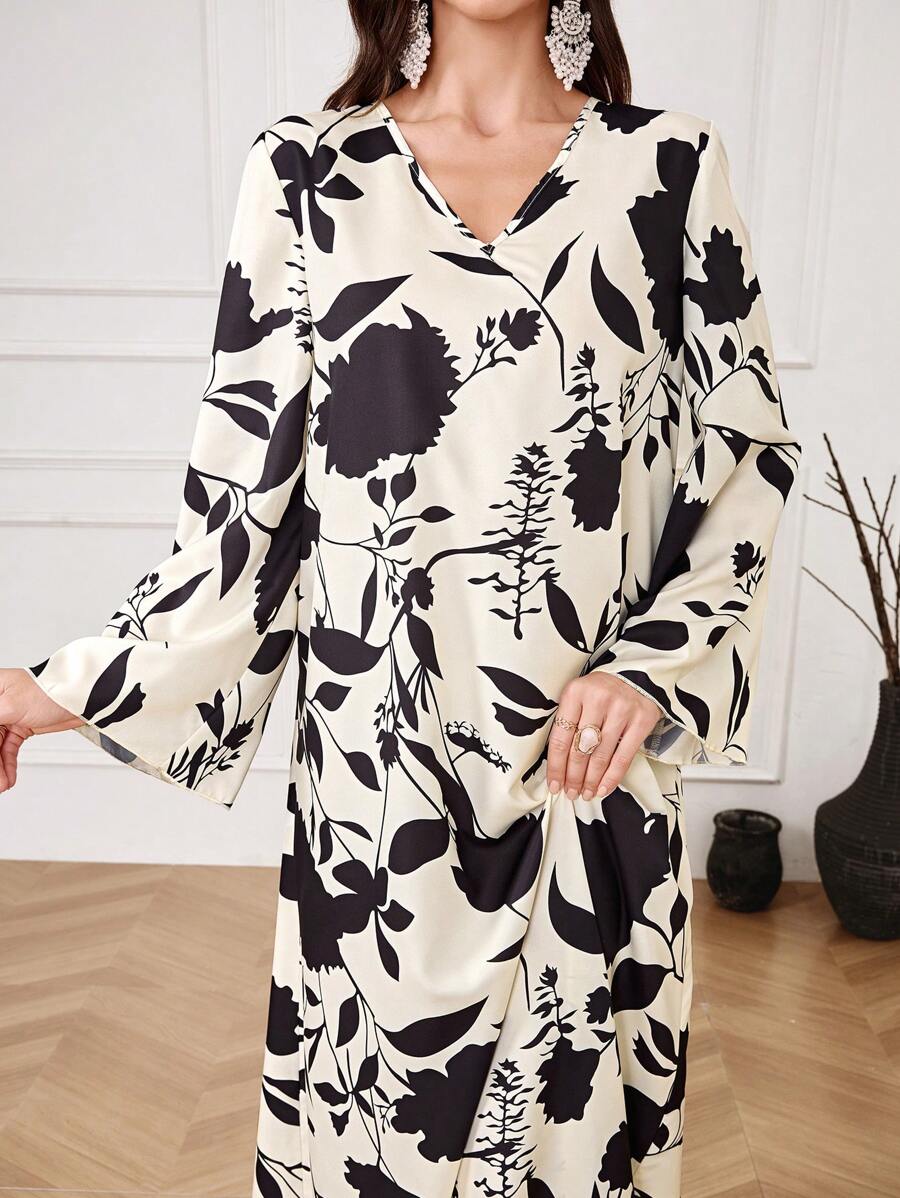 SHEIN Najma Women's Floral Print Turkish Dress Traditional Modest Long ...