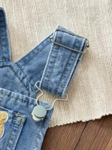 Toddler Girls Casual Christmas Themed Denim Dress, Fall/Winter - Medium Wash - View 5