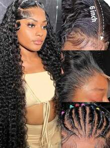Eulisi 13x6 Transparent Lace Front Wig, Human Hair Water Wave Lace Front Wig, Pre-Plucked, 180% Density, Wet Wave Human Hair Wig, With Baby Hair, Natural Color - SNatural - View 4