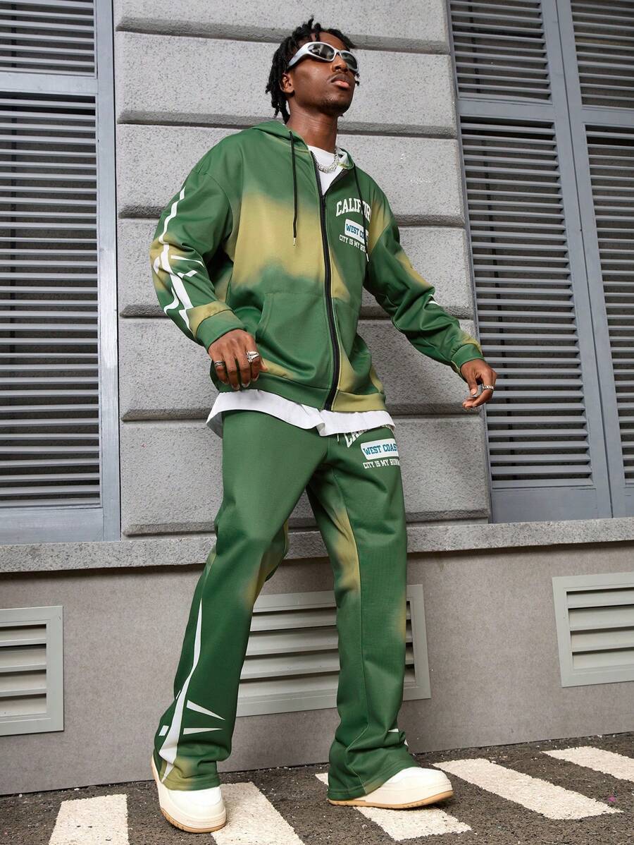 PAVTROS Men's Simple Print Round Neck Hooded Sweatshirt & Pants Set - Multicolor - View 1