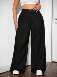 Dripcurv Jeans droits amples et décontractés grande taille, noir, mode polyvalente
