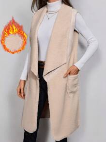 SHEIN LUNE Apricot Women's Oversized Collar Sleeveless Casual Jacket Spring/Autumn/Winter - Apricot - View 1