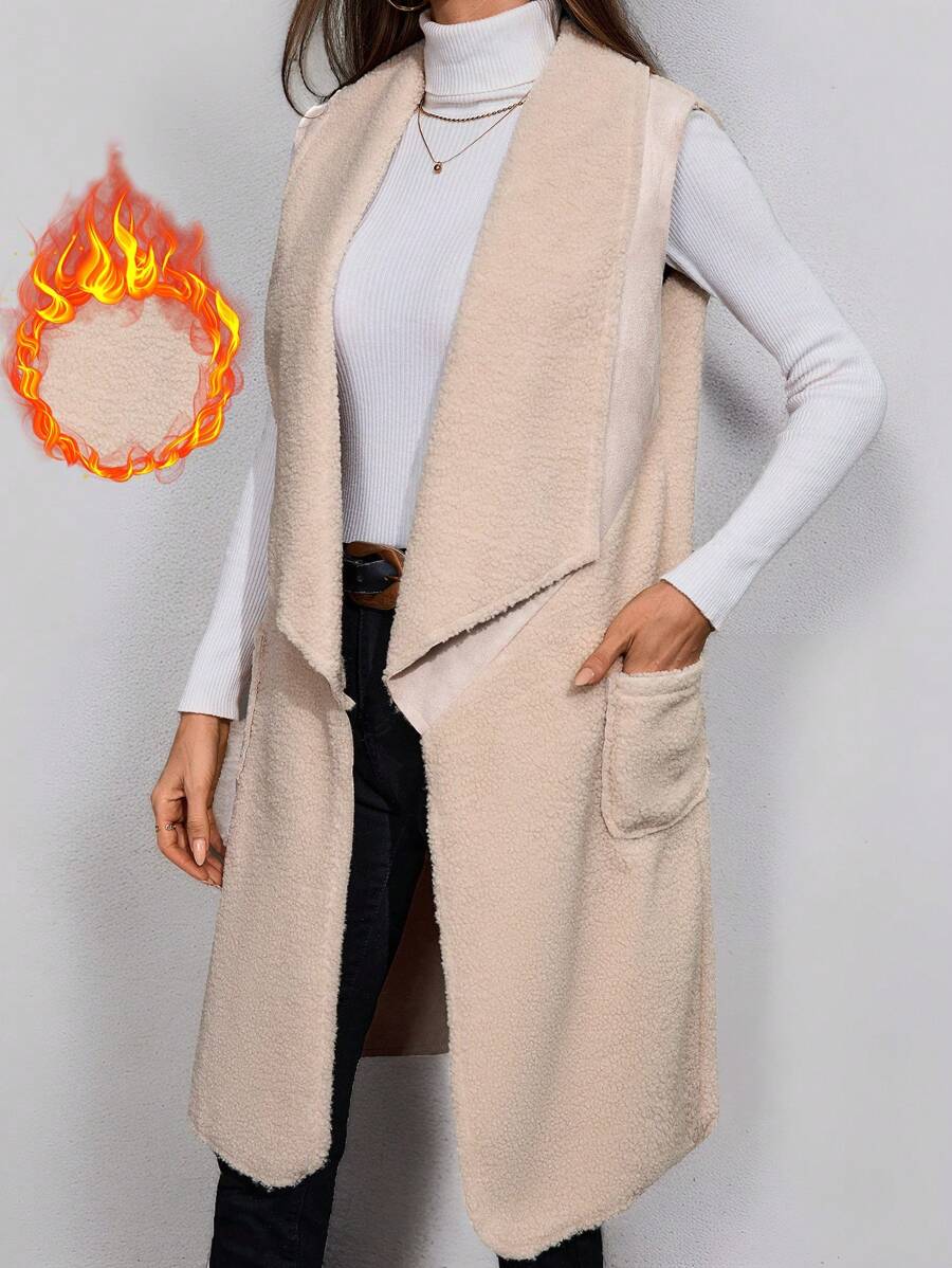 SHEIN LUNE Apricot Women's Oversized Collar Sleeveless Casual Jacket Spring/Autumn/Winter - Apricot - View 1