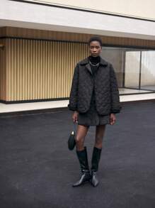 BizChic Quilted Black Loose Padded Coat Fall Women Outfits Thermal - Black - View 2