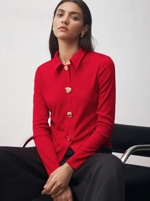 BizChic Elegancki damski top z metalową klamrą zdobiony dzianiną na jesień dla kobiet