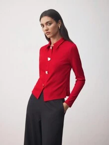 BizChic Elegancki damski top z metalową klamrą zdobiony dzianiną na jesień dla kobiet