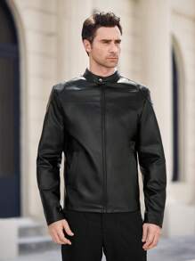 Manfinity VCAY 1 Áo khoác nam có cổ đứng dài tay có khóa kéo phía trước, thích hợp cho mùa thu - màu đen - Xem 3