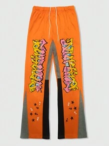 ROMWE MEN Street Life Men's Patchwork Flared Leg Sweatpants, Street Stacked Style