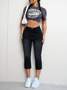 SHEIN EZwear Women's Printed Simple Denim Long Pants