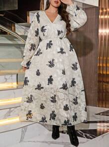 SHEIN Clasi Plus Size Two-Tone Cutout Waist Work Dress Business Casual Woman - Apricot - View 2