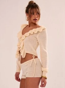 MUSERA Knitted Frill Short Sleeve Top