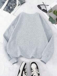 INAWLY Plus Size Women Fall Minimalist Print Crew Neck Long Sleeve Sweatshirt
