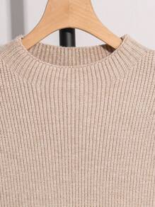 SHEIN Leap Crew Tween Boy 花卉提花罗纹针织基本款圆领毛衣