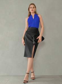 MOTF PREMIUM BLUSA SIN MANGAS CON CUELLO ENTALLADO LISO