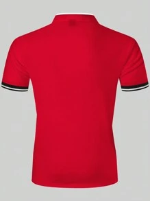 Manfinity Homme Camisa de polo casual de manga corta con rayas de corona de verano para hombres, para el desplazamiento diario
