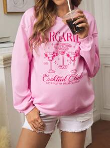 SHEIN Sudadera casual de cuello redondo, de manga larga, con estampado de letras, para embarazadas, para uso diario, para el invierno