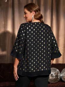 EMERY ROSE Plus Size Polka Dot Print Casual Long Sleeve Round Neck Blouse,Fall Women Clothes