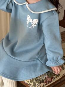 Dazy Kids 女童蝴蝶图案抓绒连衣裙，秋季服装，冬季 - 藍色 - 查看 7