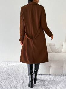 Chiquease Damen lange Jacke mit Polokragen, einfarbig, Langarm, Lässig, Herbst Winter