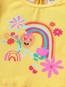 SHEIN 女婴可爱印花盖袖套装，秋冬 - 黃色 - 查看 6