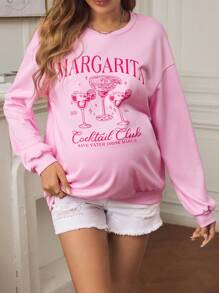 SHEIN Sudadera casual de cuello redondo, de manga larga, con estampado de letras, para embarazadas, para uso diario, para el invierno