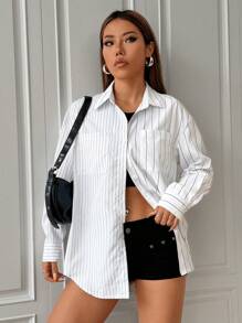 Flirla Women's Drop Shoulder Long Sleeve Striped Blouse