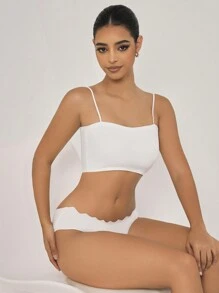 Women's Casual Comfy Plain White Backless Bralette Top Medium Stretch Fabric Bra - White - View 4