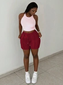 Slaydiva Short décontracté et sport d'été pour femme, avec design de pli cure-dent avant, pantalon corsaire, pantalon de cyclisme, pantalon de survêtement, léger