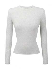 INAWLY 大码花卉灰色长袖圆领 T 恤 - 淺灰色 - 查看 3