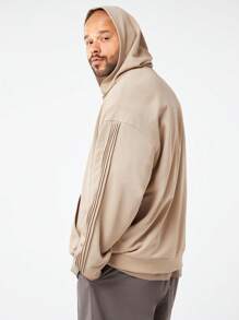 Manfinity NXTstreet Men's Plus Size Casual Loose Knitted Drop Shoulder Hooded Sweatshirt, Suitable For Autumn Winter