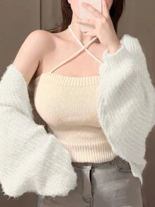 DAZY Women's Cropped Casual Design Cardigan