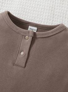 SHEIN 3pcs Newborn Baby Boys Simple Design Beige, Green & Brown Color Combination Long Sleeve Romper & Long Pants Sleepsuit Set - Multicolor - View 3