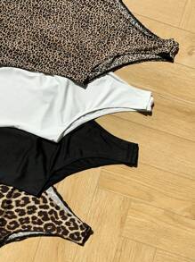 Comfortcana 4 Stücke/Packung Grundaufzüge mit einfarbigem und Leopardenmuster für Frühling & Sommer