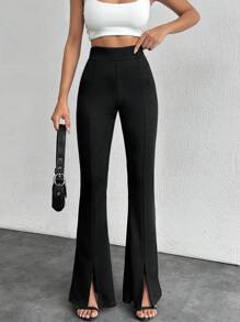 EURMUSE Wide Leg High Waist Long Pant - Black - View 5