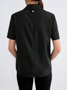 TaskEZ Button-Up Short Sleeve Fashionable Fitted Professional Work Uniform Scrub Top