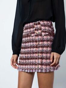 Maija Women's Two-Tone Front Button Elegant Skirt - Pink - View 7