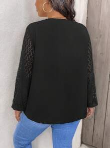 SHEIN Clasi Plus Contrast Kant Lantaarn Mouw Zwarte Blouse
