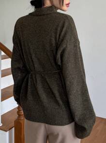 Dazy-Less Women's Casual Drawstring Tie Cardigan Business Casual Woman - Dark Green - View 5