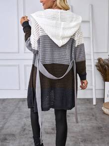 Chiquease Casual Contrast Color Block Hooded Mid-Length Cardigan For Women Fall Cloth For Women - Multicolor - View 2