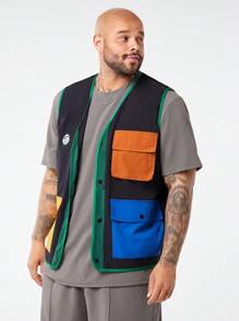 Manfinity VCAY Plus Size Men's Casual Woven Patchwork Vest - Multicolor - View 1