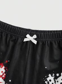 Friday the 13th X ROMWE Women Letter Graphic Lettuce Trim Casual Cami Top & Shorts Pajama Set - Black - View 7