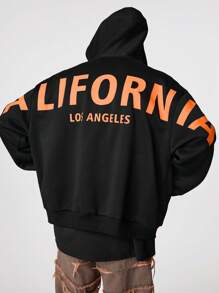 Manfinity VCAY Sudadera con capucha de manga larga de punto con estampado gráfico en inglés de corte holgado para hombre, para otoño e invierno - Negro - Ver 3