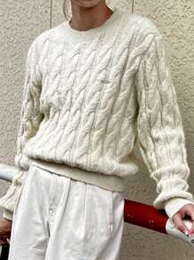 FRIFUL Suéter casual de punto de cable con letras bordadas de manga larga para mujer, otoño e invierno