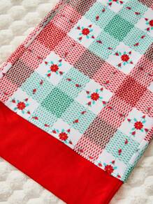 Garabateo Artist Plaid & Floral Flower Print Long Sleeve Top & Pants Warm Pajamas Set, For Holiday, Spring & Summer, Going Out